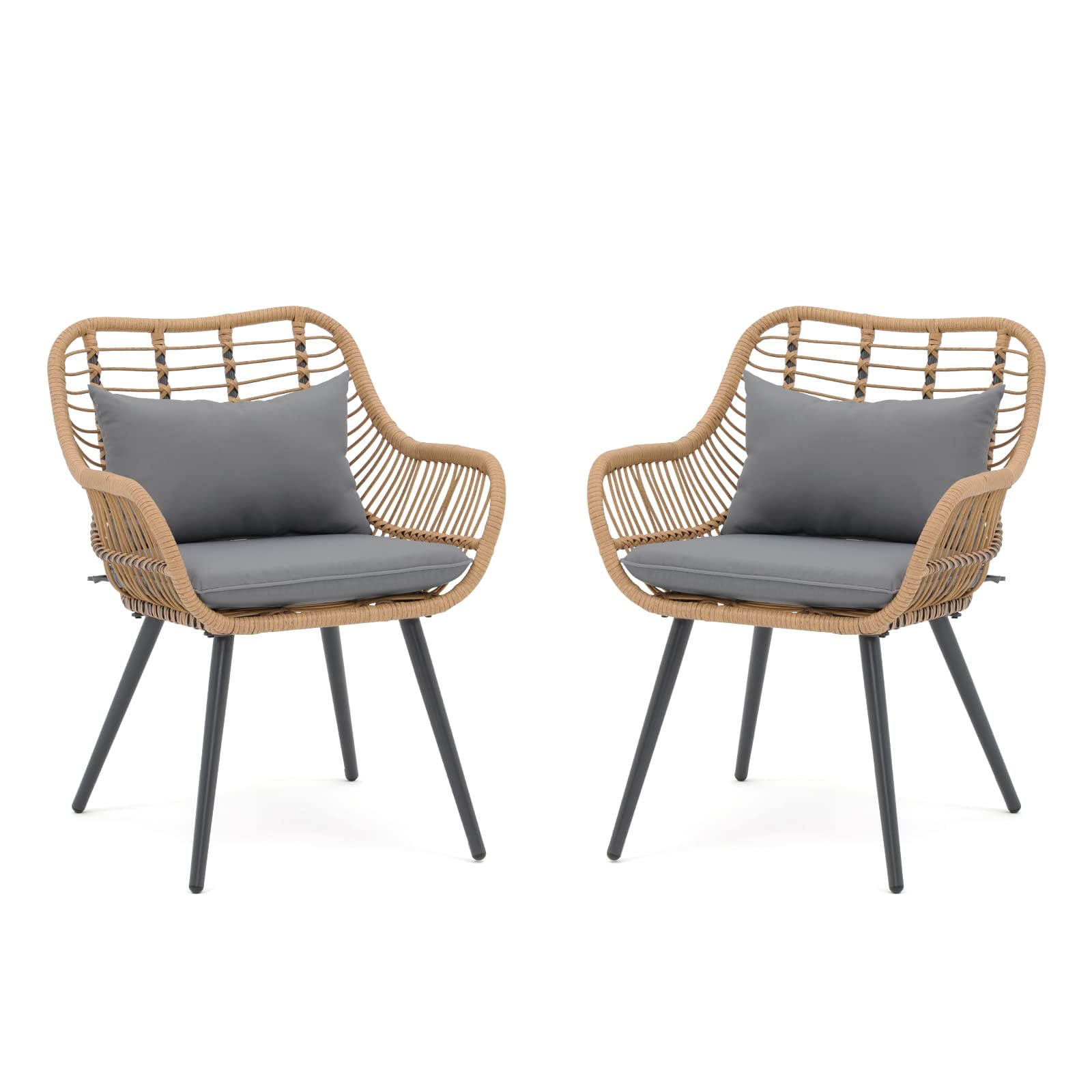 JOIVI Outdoor Wicker Chairs Set of 2, Patio Dining Chair with Cushions