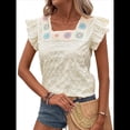 thumbnail image 3 of Blusa de Verano con Bordado Floral y Mangas Acampanadas para Mujer, con Cuello Cuadrado y Textura. Lago Verde L, 3 of 8