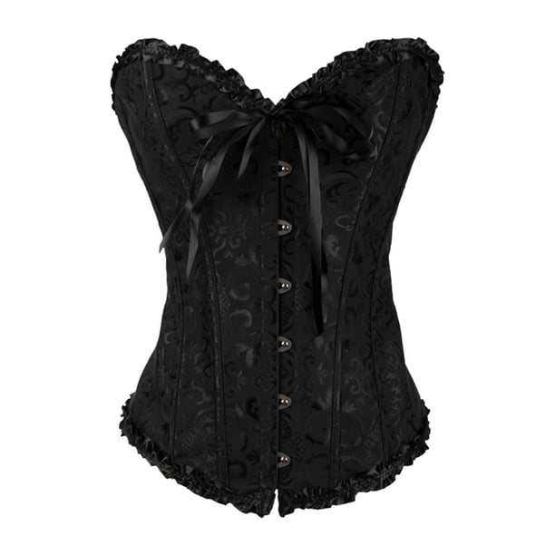 Corsé floral para mujer, corsé gótico, camisola, lencería, con cordones, espiral de acero negro