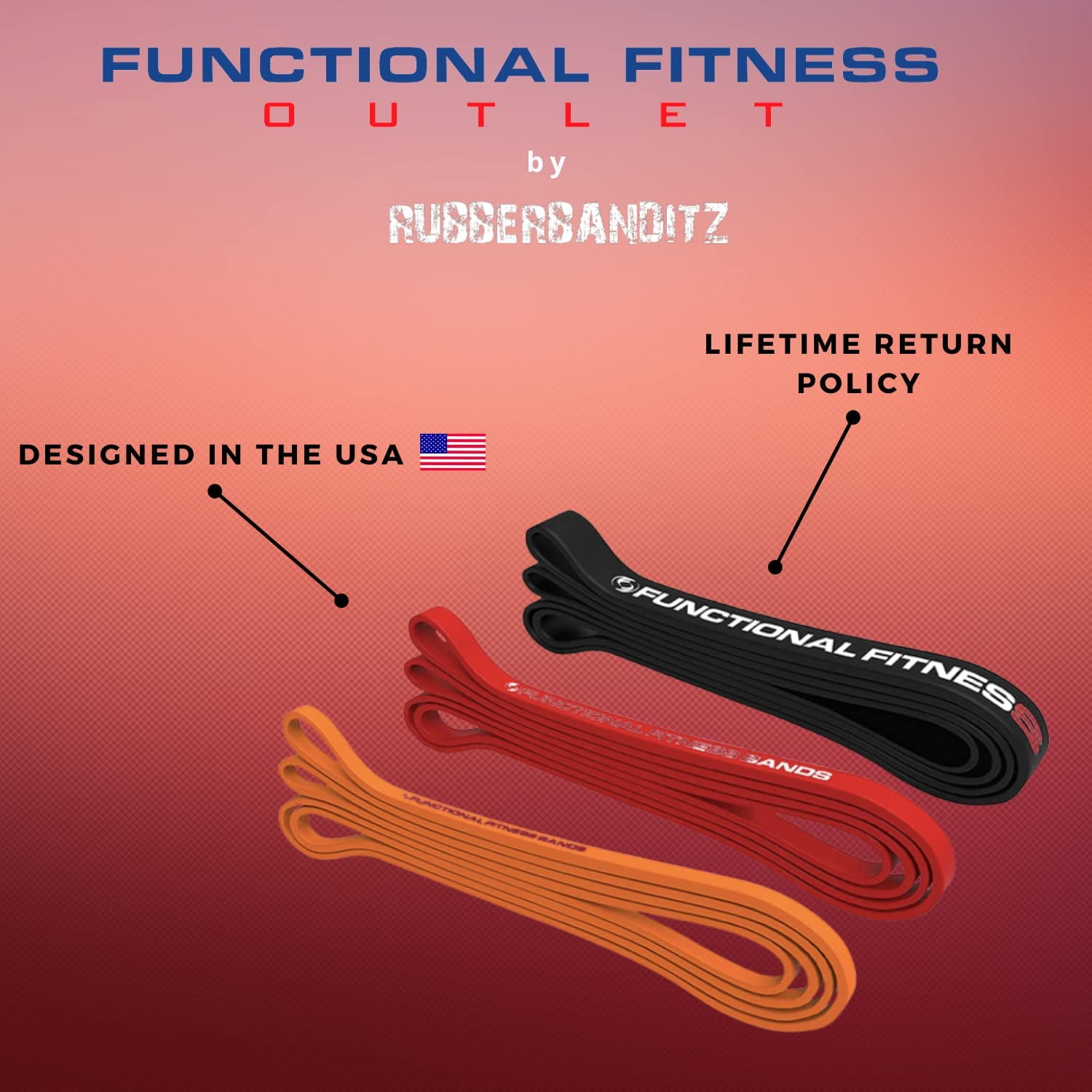 Functional Fitness Bands Pull Up Assistance and Resistance Bands, Set of 3 Exercise Bands