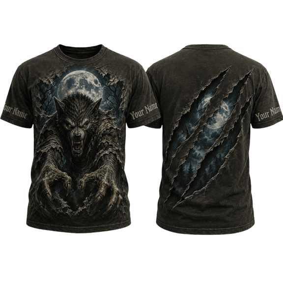 Lotusprint LLC 2D Print Moon Wolf Unisex T-shirt 3D, Dark Forest Personalized Animal Tee