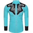 thumbnail image 1 of Camisa vaquera occidental para hombre, con estampado floral, abotonada, para festivales al aire libre, suave y cómoda, con solapa retro, tallas S-6XL, 1 of 6