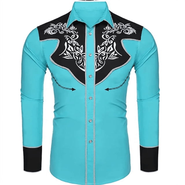 Camisa vaquera occidental para hombre, con estampado floral, abotonada, para festivales al aire libre, suave y cómoda, con solapa retro, tallas S-6XL