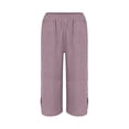 thumbnail image 4 of LEKODE Women Wide Leg Linen Capri Pants, Soft Breathable Lightweight Cropped Bottoms for Gym Active Wear Summer Casual Daily Wear X1 Red 2XL, 4 of 9