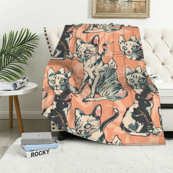 BCIIG Sphynx Cats Throw Blanket Soft Cozy Plush Warm Fleece Blanket for Sofa Couch Bed 40x50in
