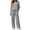 Gray, variant on Womens 2 Piece Cotton Linen Pant Suit Comfort Casual V Neck Short Sleeve Tops Drawstring Elastic Waist Wide Leg Trousers Outfits Longewear