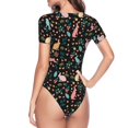 thumbnail image 4 of Daiia Cute Rabbit And Flower print Women's Crew Neck Short Sleeve Bodysuit Fashion Tops Fit Casual Basic Extender Bodysuit-Small, 4 of 9