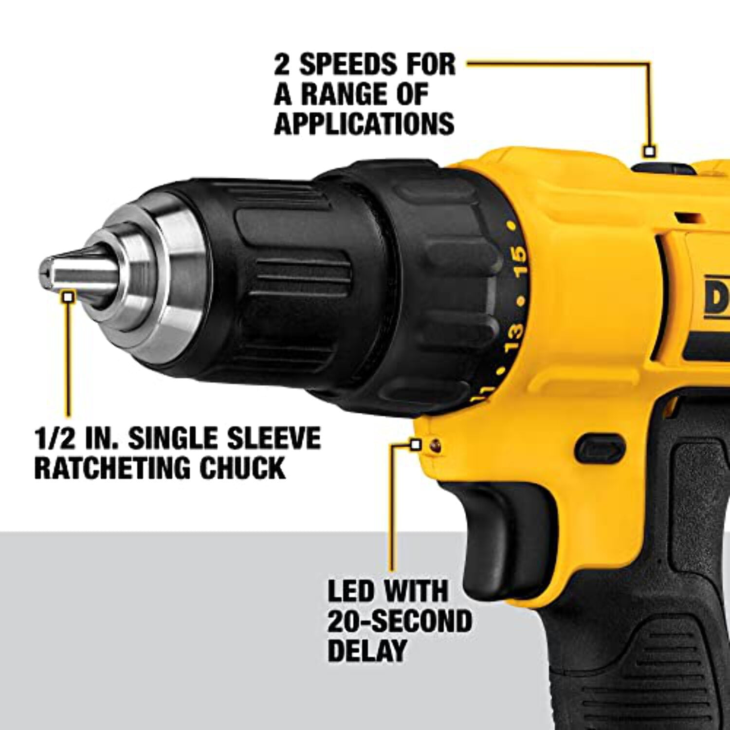 DEWALT 20V Max Cordless Drill Driver Kit Compact Battery Powered Tool 1 2 Inch DCD771C2 Yellow Walmart