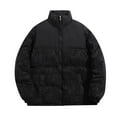 thumbnail image 2 of Men's Corduroy Puffer Jackets Long Sleeve Stand Collar Winter Coat Thickened Warm Zip Up Warm Down Jackt for Cold Weather Black L, 2 of 9
