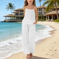 thumbnail image 2 of XXWXYD Linen Sets for Girls 2 Piece Summer Travel Vacation Outfits Spaghetti Strap Tank Top and Pants Teen Girl Fashion Beach Outfit, 2 of 7