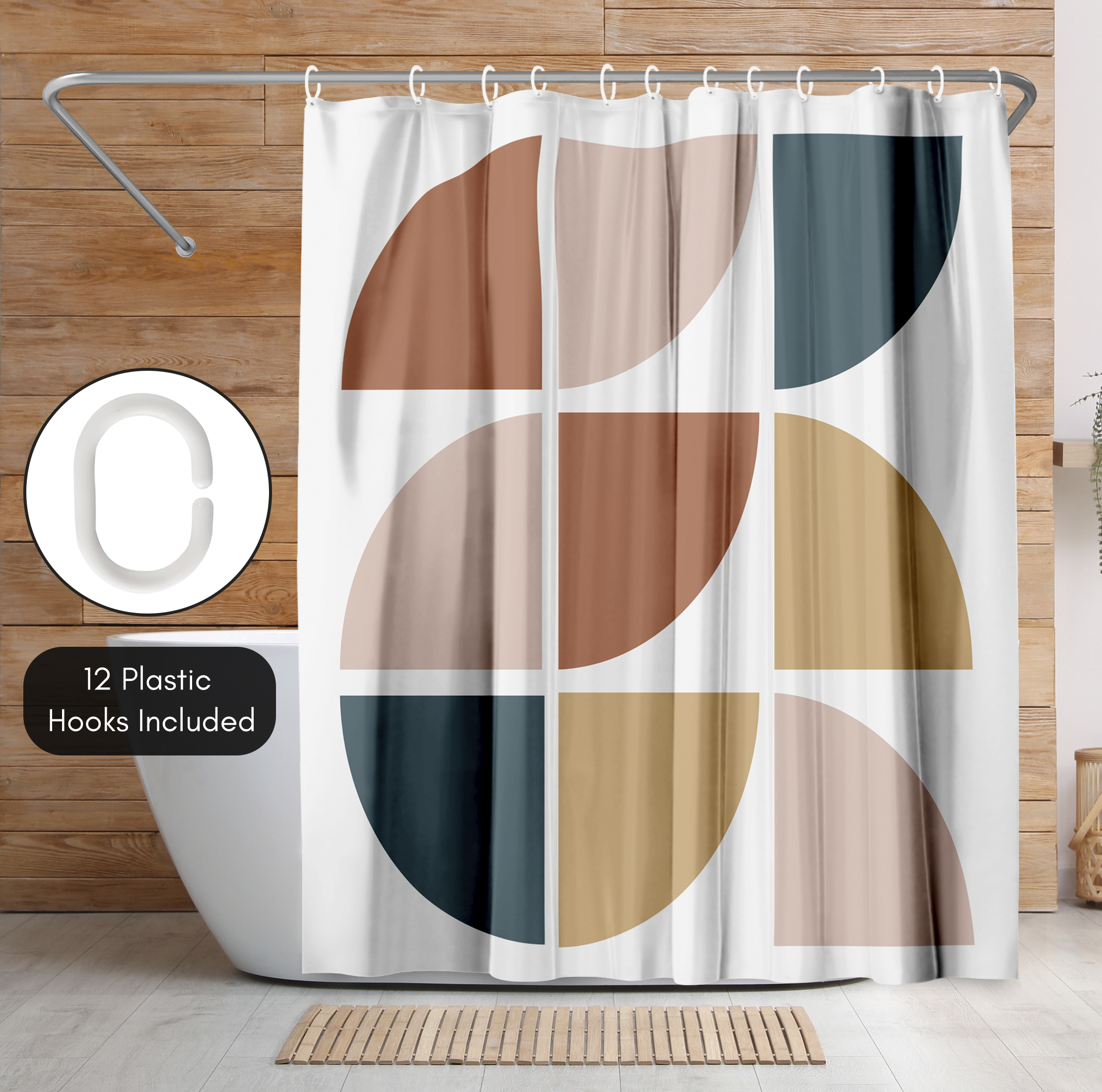 Americanflat 71" x 74" Shower Curtain, Mid Century Circles by ArtPrink