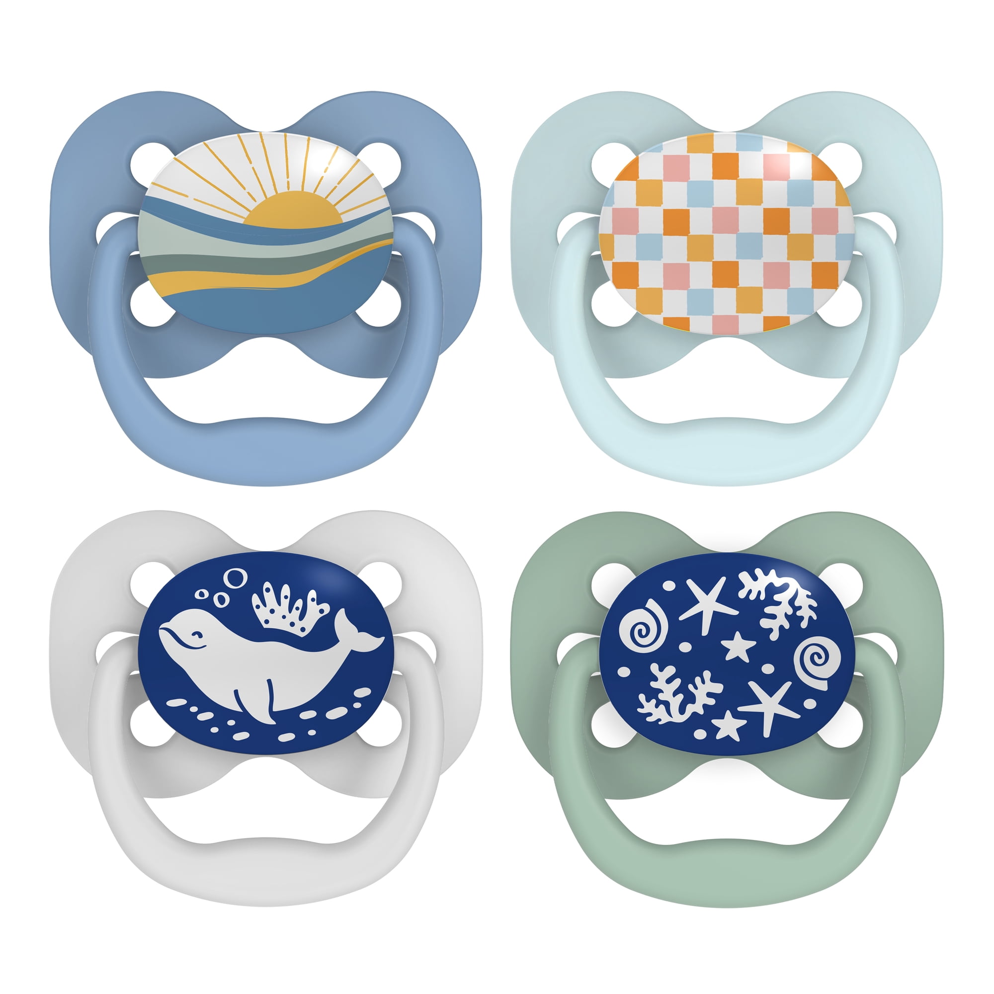 Dr. Brown's Advantage Baby Pacifier, Fully Symmetrical, Silicone Bulb, 0-6m, BPA Free, Sunrise/Glow, 4 Pack