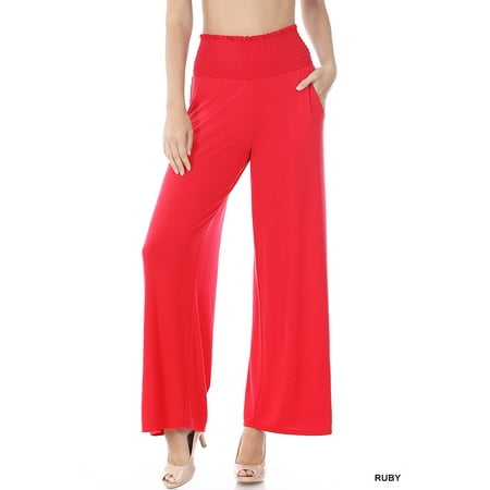 Zenana Women & Plus Smocked Wide Waistband Flared Bottom Casual Lounge Gaucho Pants price history on PriceWatchPro