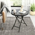 thumbnail image 1 of Costway Table d'Appoint Pliant Rond Compact de 18 Pouces Table Basse avec Plateau en Verre Trempé Noir, 1 of 10