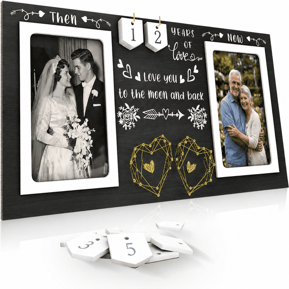 Timeless Then & Now Anniversary Wood Picture Frame, Perfect Wedding or Anniversary Gift for Couples, Bridal Showers and Special Occasions