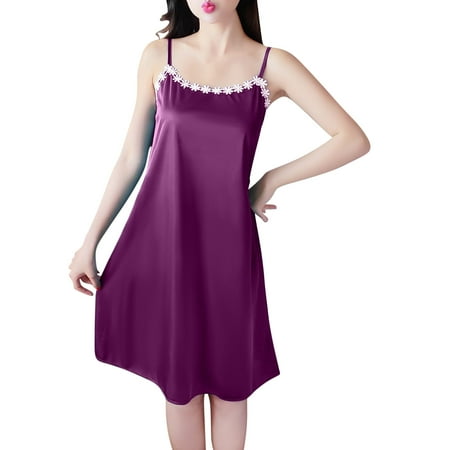 LIaqionyy Women Mini Slip Sleepwear Spaghetti Strap Satin Nightgown Scoop Neck Babydoll Dress Chemise Nightwear
