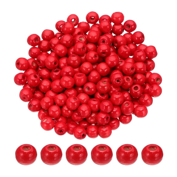 Uxcell 10mm Wooden Beads for Craft, 200 Pcs Round Beads Loose Spacer for Macrame Jewelry DIY Decor, Red