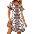 thumbnail image 2 of Taqqpue Women Dress Casual Puff Sleeve Scoop Neck Midi Dress Loose Fit Plus Size Beach Vacation Sundress Casual Knee Length Boho Dress for Women, 2 of 8