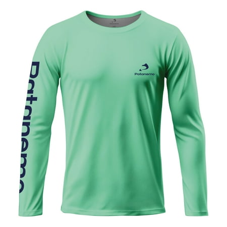 Men s Vented Long Sleeve with Sun Protecting Fishing Shirt Water Green (Size Small)
