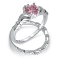thumbnail image 3 of CZ Wedding Set Claddagh Bridal Set Pink Sapphire CZ Engagement Wedding Ring Set (7), 3 of 5