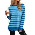 thumbnail image 5 of Dzrciro Sweatshirt for Women, Stripe Long Sleeve Crew Neck Navy Pullover Tops with Scalloped Hem, Fall Casual Loose Comfy Sweatshirts S-2XL, 5 of 8