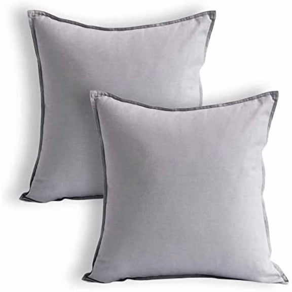 Pack of 2 Cotton Linen Soft Soild Decorative Square Throw Pillow Covers Set Cushion Case for Sofa Bedroom Car24 x 24 Inch 60 x 60cm,Silver Grey