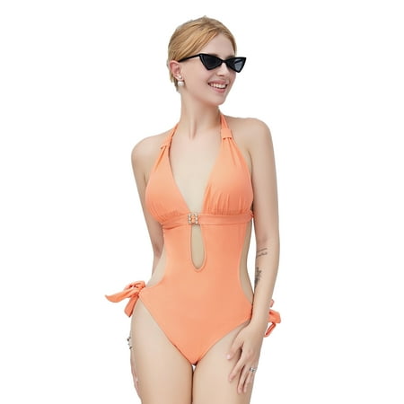 LIORA One Piece Swimsuits for Women Cutout Tie Back and Side Monokini Halter Bathing Suits Plunge Slimming Swimwear