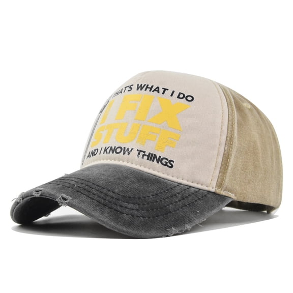 I FIX STUFF Vintage Washed Baseball Cap | Distressed Print Trucker Hat for Men, Retro Snapback Sun Hat