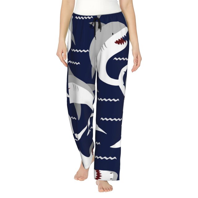 Balery Angry Shark Pantalones de pijama para mujer, pijamas ultraligeros, pantalones de estar por casa-Large