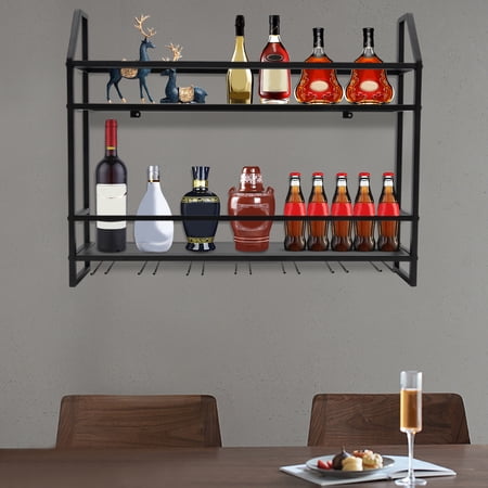 Wall Mounted Wine Glass Storage Wine Rack Black Metal Bottle Holder Bar Wine Shelf 66 lbs for Restaurants Bars Cafes Wine Stores