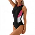 thumbnail image 4 of PADFRYBK Summer Swimsuit For Women Zipper Sports Swimwear Smocked Back Swimsuit Beach Bathing Suits Sleeveless Splice Color High Stretch Swimwear, 4 of 6