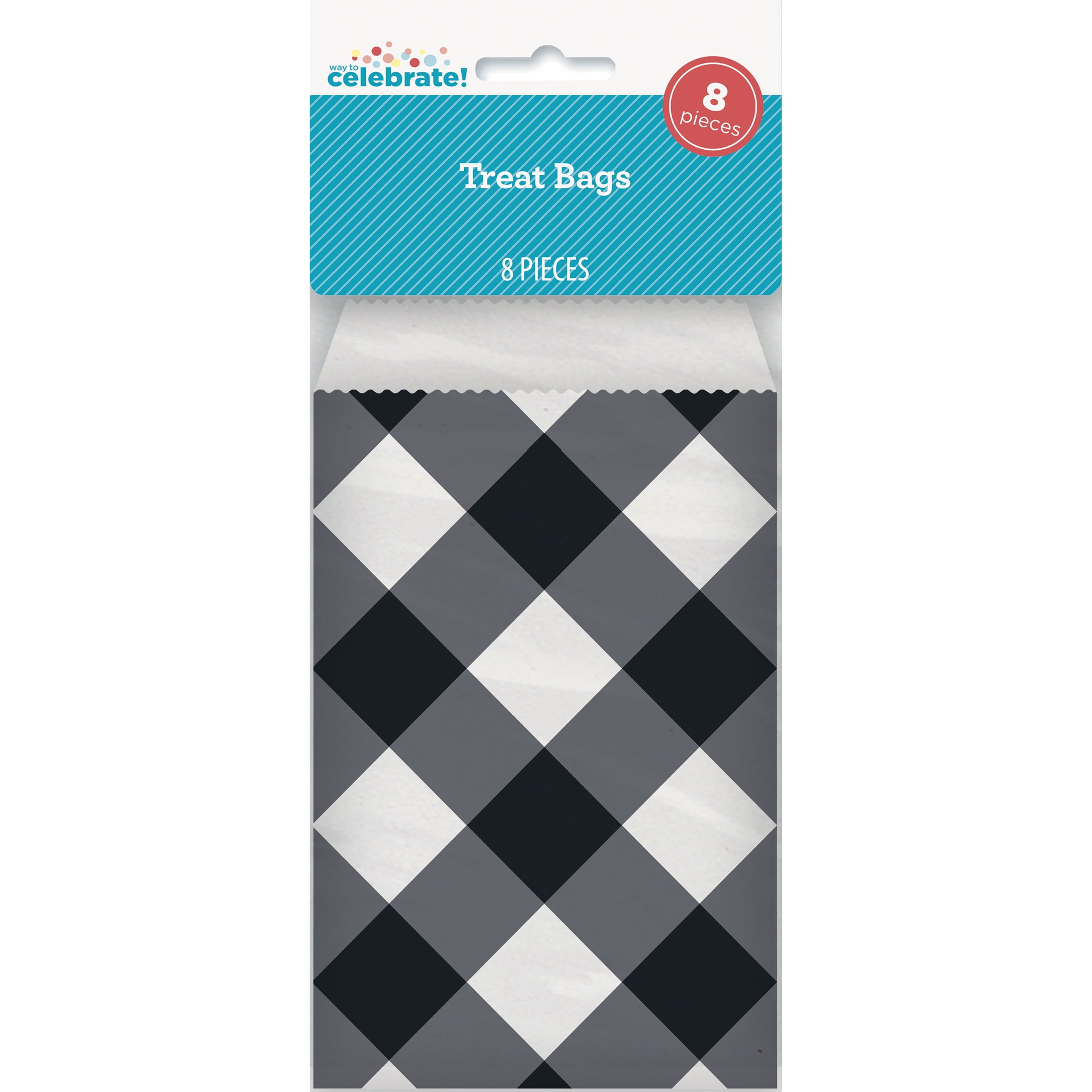 (6 pack) Way to Celebrate! Paper Black Buffalo Plaid Party Cookie Bags, 8ct