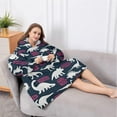 thumbnail image 5 of Oversized Wearable Blanket Hoodie,DarkBlue Cartoon Dinosaurs SpeechBubbles Pattern Sherpa Blanket Hoodie with Super Pockets,Super Warm Fuzzy Pullover for Women & Men, 5 of 6