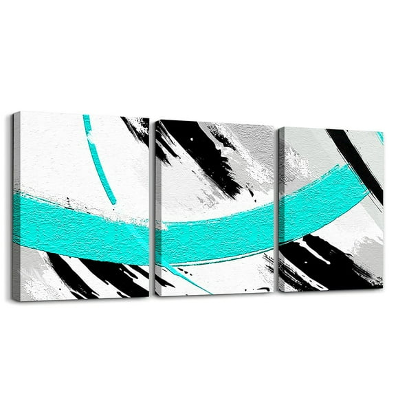 Black Grey Teal Paintings Wall Decor Brush Strokes Oil Painting Framed Wall Art, Gradient Abstract Vintage Wall Hanging Decor Ombre Graffiti Canvas Wall Art, Contemporary Modern Wall Decoration