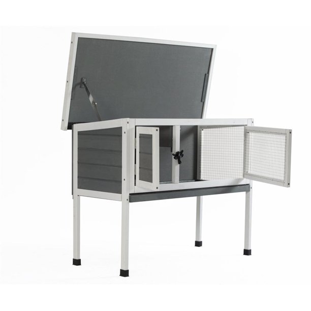 Bunny Rabbits Cage with Openable Asphalt Roof for Garden, Multi