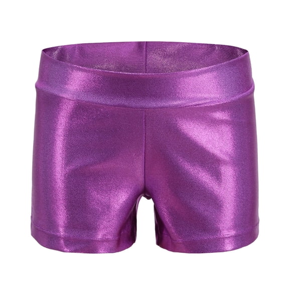 IWRICH Girls Dance Shorts Gymnastics Athletic Shorts Sparkle Glitter Tumbling Bottoms,Size 8-14 Years Purple 160