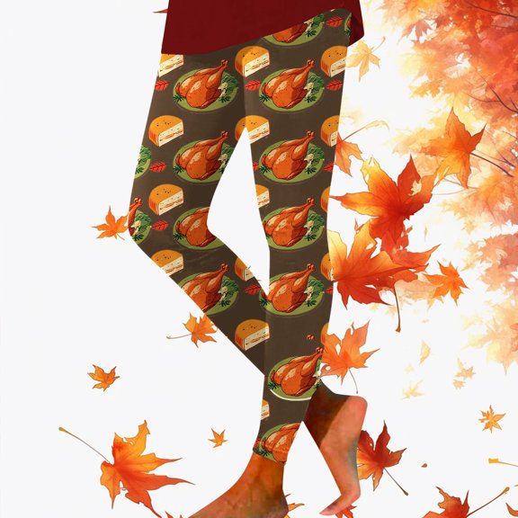 Thanksgiving Turkey Pumpkin Print High Waisted Tight Comfortable Breathable Sports Leggings for Women Short Underwear for Women Yoga Legging Bonds Underwear Ladies Leggings with Feet Women s