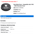thumbnail image 2 of Rear Brake Drum - Compatible with 1998 - 2002 Chevy Prizm 1999 2000 2001, 2 of 2