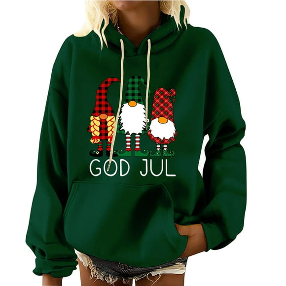 Christmas Graphic Hoodies for Teen Girl Women Long Sleeve Fleece Hooded Sweatshirt with Pocket Tops for Warm Winter