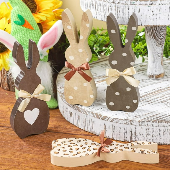 Dalrosia 4PCS Easter Bunny Table Wooden Signs Bunny Shaped Farmhouse Decor Wood Easter Decorations Spring Rabbit Shaped Wooden Tabletop Centerpieces for Home Dining Room Office Tiered Tray Gift Indoor