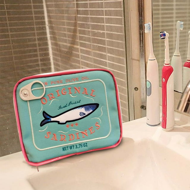 Fiudx Bolsa de Sardinas, Elegante Estuche para Cosméticos Bordado, Espacioso Necceser de Viaje, Elegante Estuche de Lona para Maquillaje, Ideal para Viajes de Trabajo, Almacenamiento de Accesorios pa