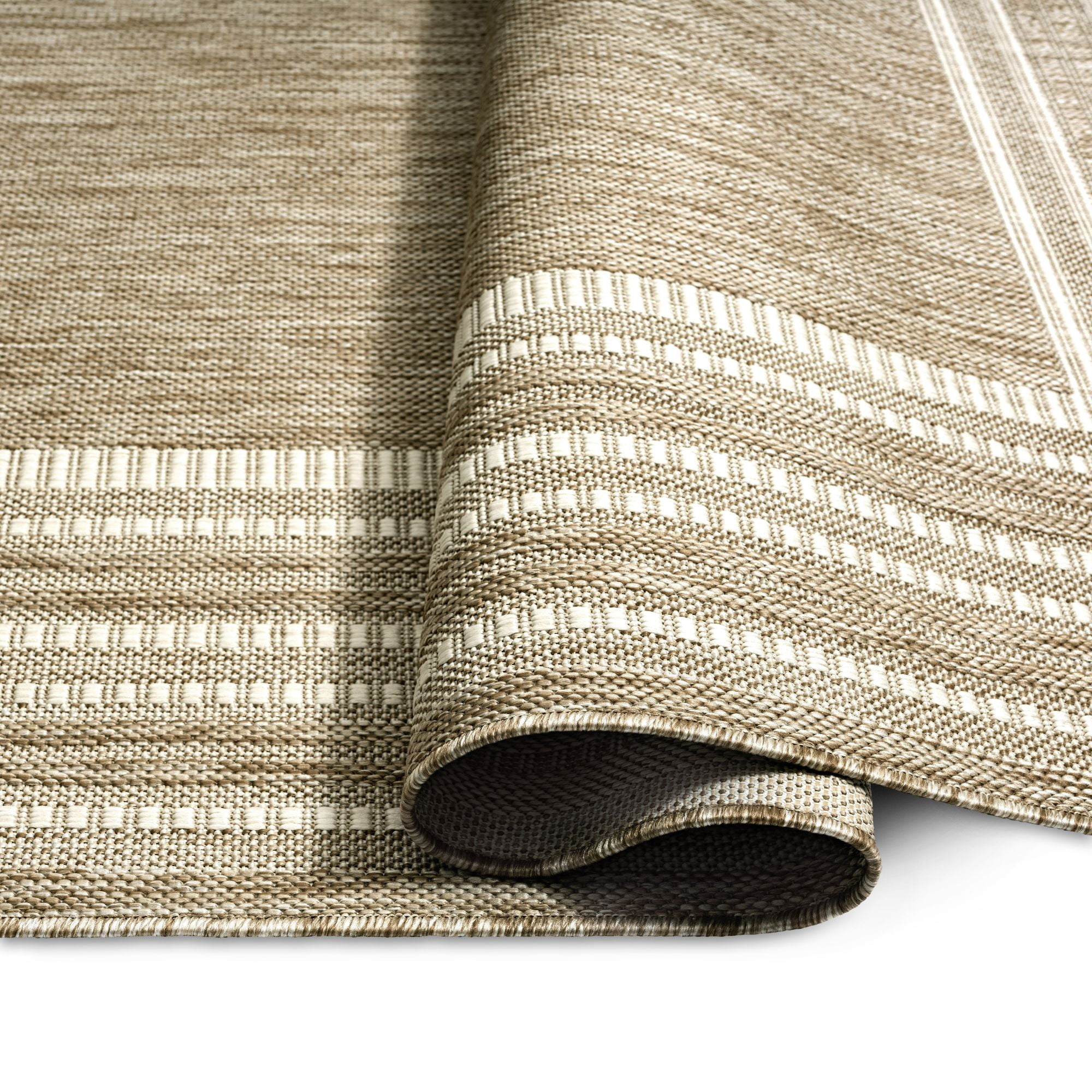 Nicole Miller New York Patio Country Layla Modern Border Indoor/Outdoor Area Rug, Taupe/Ivory , 7'9"x10'2"