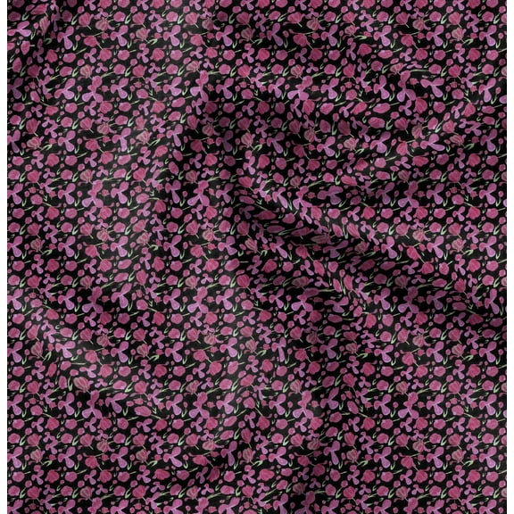 Soimoi Florals Print, Silk Fabric, Decor Sewing Fabric by The Yard 42 Inch Wide,Decorative Fabric for Shirts Suits Ties, Black & Pink