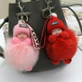 thumbnail image 3 of Pompom Sleeping Baby Keychain Cute Fluffy Plush Doll Keychains, 3 of 10
