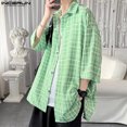 thumbnail image 5 of INCERUN Tops 2024 estilo coreano moda para hombres diseño de cuadros camisas casuales ropa de calle blusa suelta de media manga para hombre S-5XL, 5 of 5
