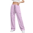 thumbnail image 2 of LVHAOGJOB Cargo Pants for Women Wide Leg Elastic Waist Pants Straight Leg Athletic with Pockets Lightweight Juniors Trousers, 2 of 3