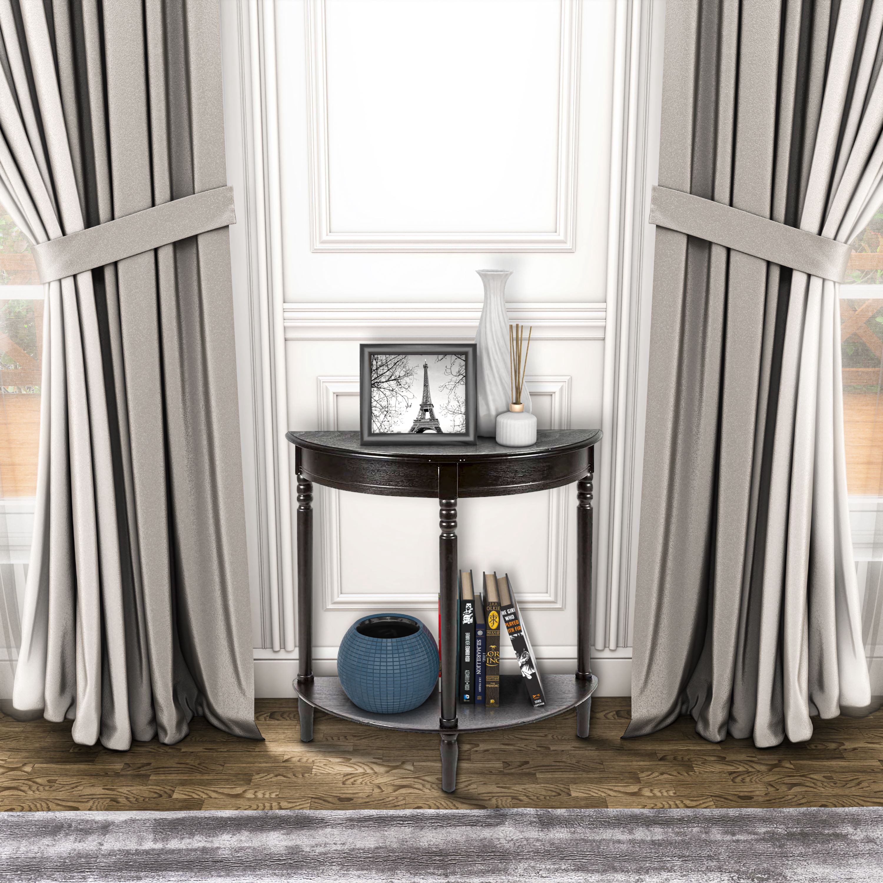Decor Therapy Simplify Half Round Accent Table, Shelf Side, 28.5" x 28.5" x 12" - Black