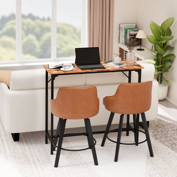 Zimtown 43" Long Bar Table Mid-Century Counter Height Pub Table for 2-4 People, Bar Height Table with Adjustable Feet for Kitchen Island, DIning Room, Bistro, Rustic Brown