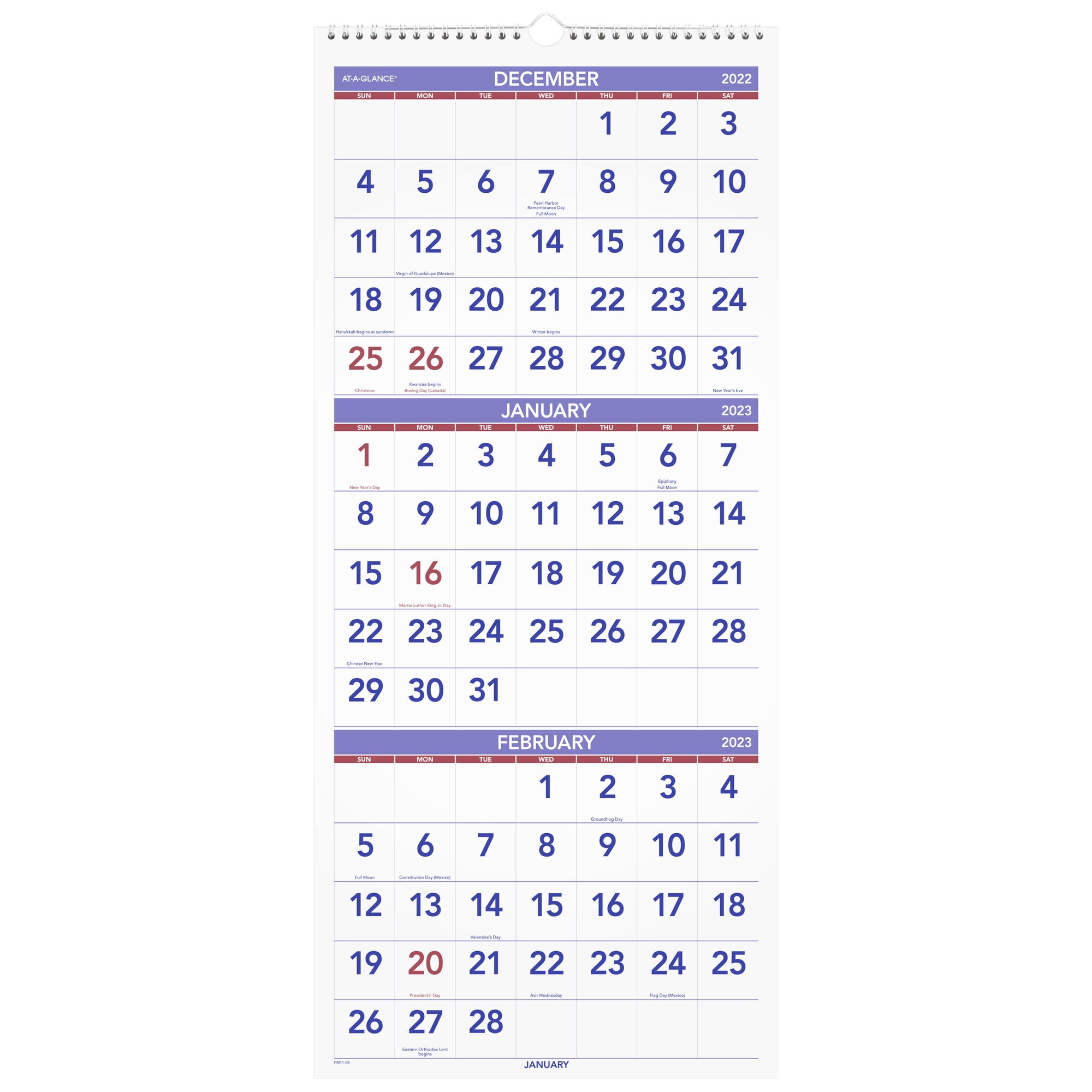 ATAGLANCE Three Month 2023 Reference Vertical Wall Calendar, Large
