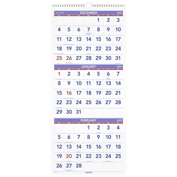 ATAGLANCE Three Month 2023 RY Reference Vertical Wall Calendar, Large